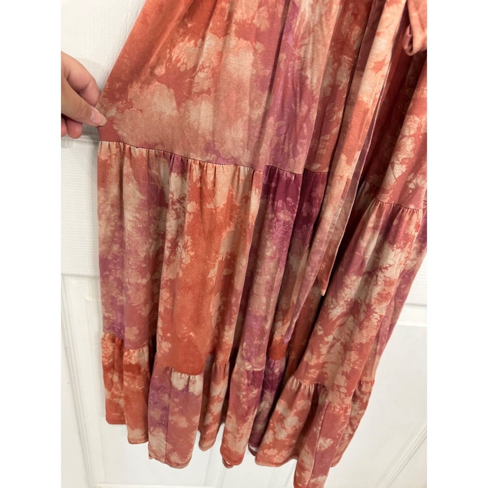 Torrid Size 2 18/20 Super Soft Knits Orange & Pink Tie Dye Tiered Belted Dress - Picture 4 of 7